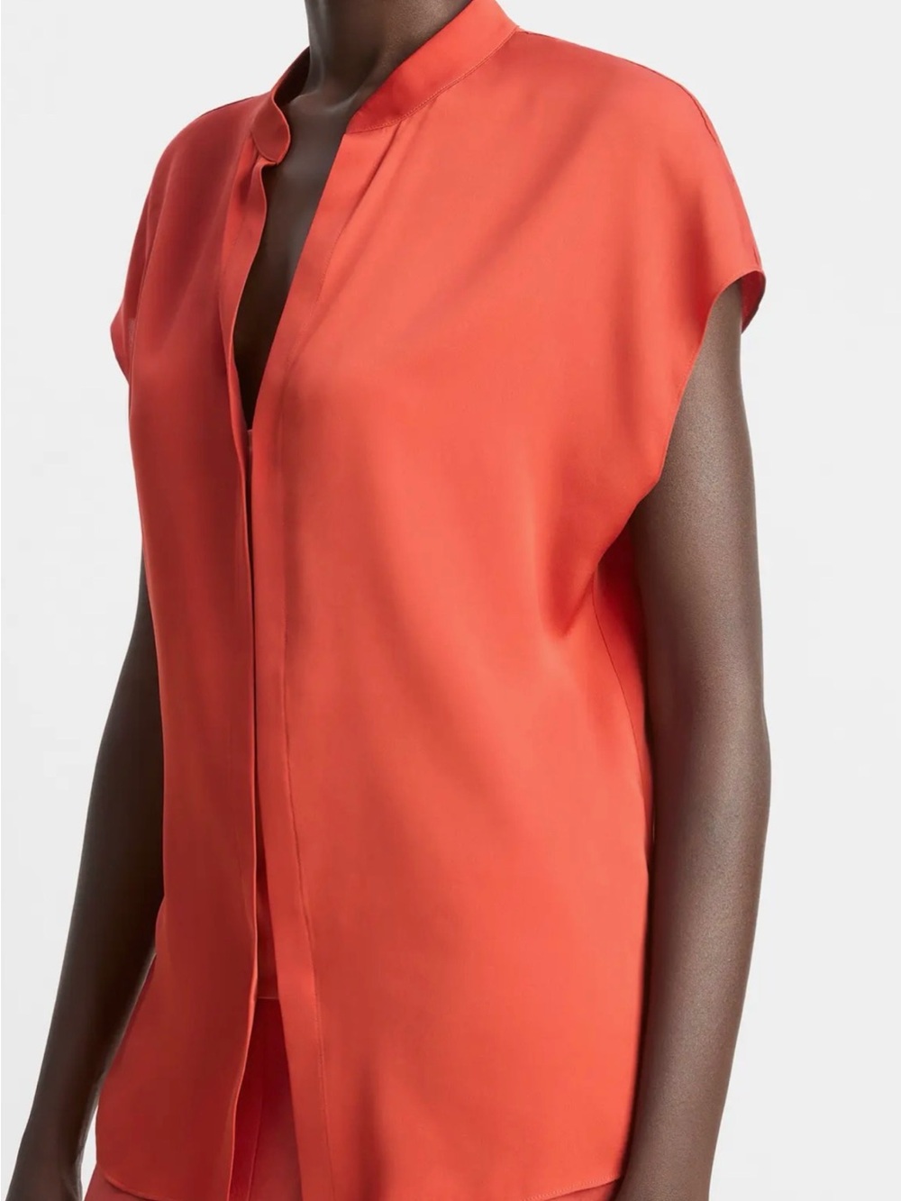 Vince Coral Mandarin-Collar Cap-Sleeve Blouse - Picture 4 of 7